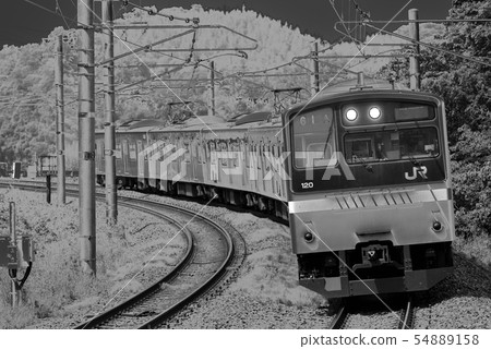 Commuter train 201 series image going curve Commuter train 201 series image going curve 54889158
