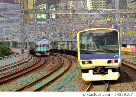 Commuter train E231 series Yamanote line image that runs in the city center Commuter train E231 series Yamanote line image that runs in the city center 54889167