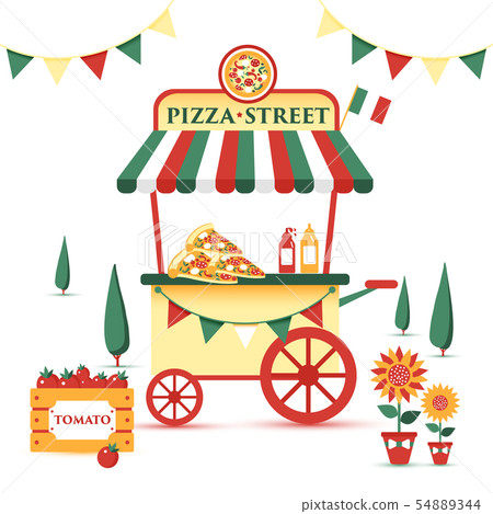 Pizza cart icon in cartoon style isolated on white 54889344