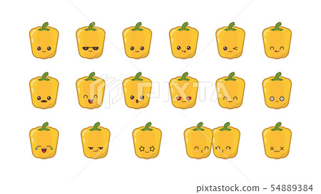 pepper cute kawaii mascot. Set kawaii food faces pepper cute kawaii mascot. Set kawaii food faces 54889384