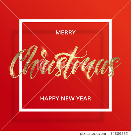 Golden text on red background. Merry Christmas Golden text on red background. Merry Christmas 54889385