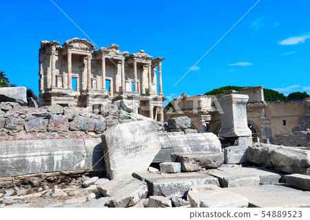 Facade of famous Celsus Library in Ephesus, Turkey 54889523