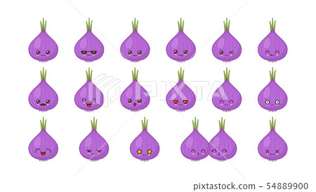 Onion cute kawaii mascot. Set kawaii food faces Onion cute kawaii mascot. Set kawaii food faces 54889900