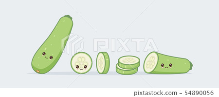 Set zucchini. Cute kawaii smiling food. Vector Set zucchini. Cute kawaii smiling food. Vector 54890056
