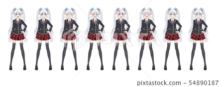 Anime manga student girl in blazer and red skirt Anime manga student girl in blazer and red skirt 54890187