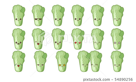 pe-tsai cute kawaii mascot. Set kawaii food faces pe-tsai cute kawaii mascot. Set kawaii food faces 54890256