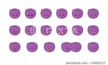 Cabbage cute kawaii mascot. Set kawaii food faces Cabbage cute kawaii mascot. Set kawaii food faces 54890257
