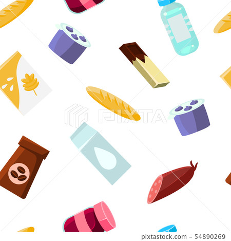 Everyday goods and food products Seamless Pattern, Design Element Can Be Used for Fabric, Wallpaper 54890269