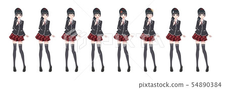 Anime manga student girl in blazer and red skirt 54890384
