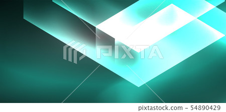 Neon color hexagon shapes, lines on black background. Modern template for web backdrop design 54890429