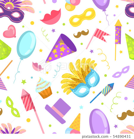 Carnival Seamless Pattern with Celebration Party Objects, Design Element Can Be Used for Fabric 54890431