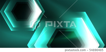 Shiny hexagon neon template. Futuristic digital technology concept. Vector abstract graphic design. 54890485