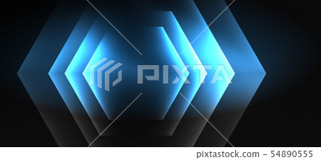 Neon color hexagon shapes, lines on black background. Modern template for web backdrop design 54890555
