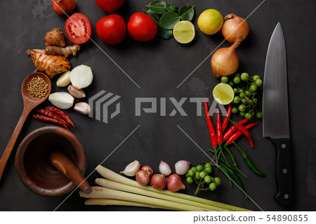 Thai kitchen. Various herbs, spices  and 54890855