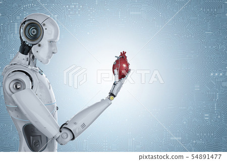 robot holding heart 54891477