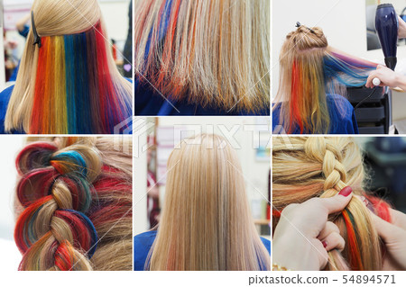Collage of multi-colored hair. Collage of multi-colored hair. 54894571