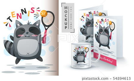 Raccoon play tennis - mockup for your idea 54894613