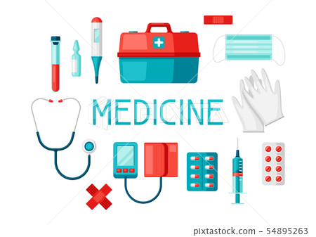 First aid kit equipment background. 54895263