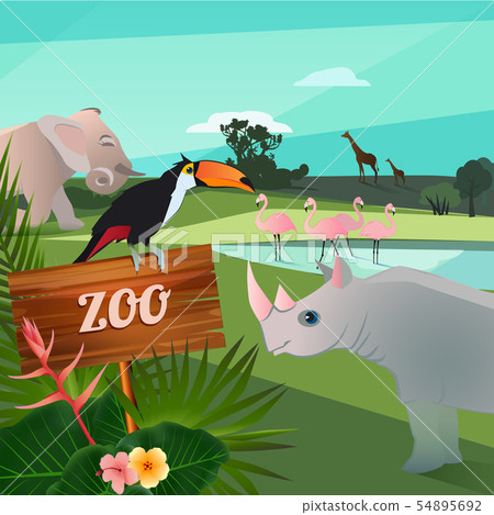Cartoon illustration of wild animals in zoo. Funny vector characters 54895692