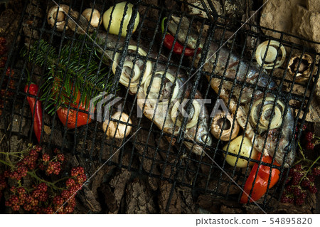 dish on a tree bark dish on a tree bark 54895820