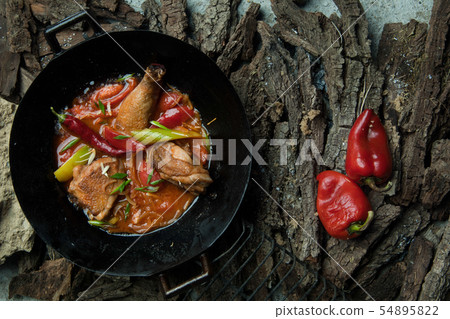 dish on a tree bark dish on a tree bark 54895822