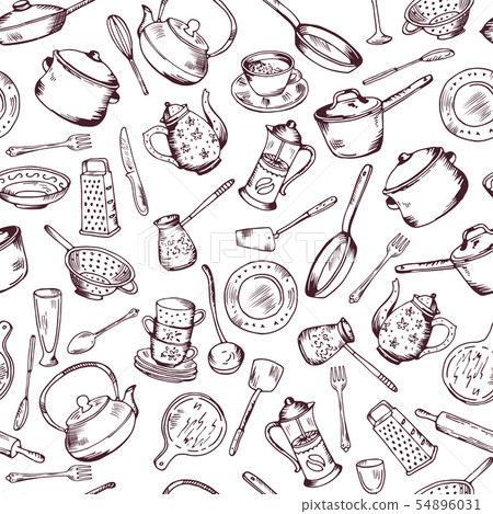 Kitchen cooking elements seamless pattern. Vector background Kitchen cooking elements seamless pattern. Vector background 54896031