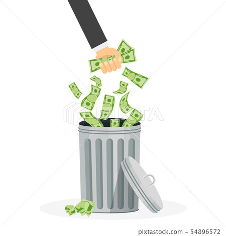 Waste of money. Hand throws paper money into the trash Waste of money. Hand throws paper money into the trash 54896572