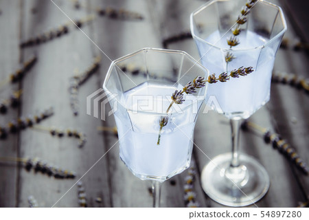 Close up Fresh lavender lemonade with flowers in 54897280