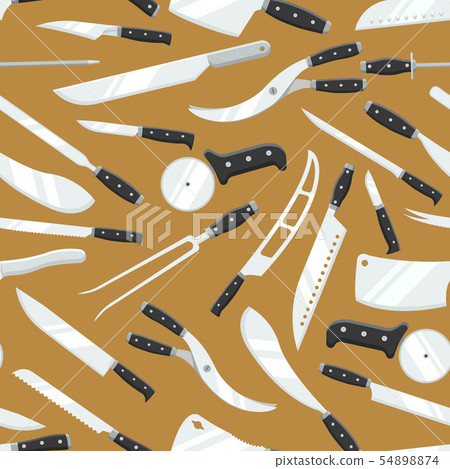 Kitchen knives vector butcher meat knife set chef cutting with kitchen drawknife or cleaver and 54898874