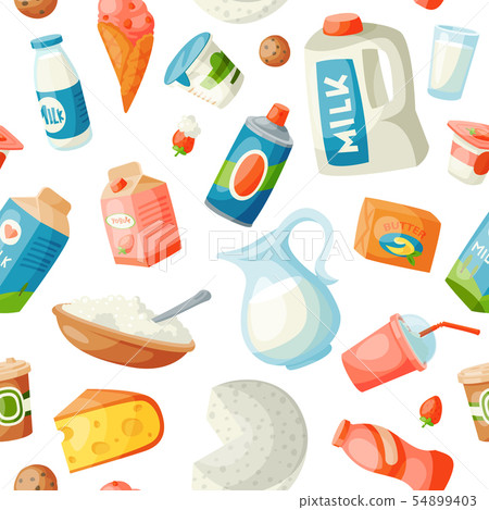 Milk dairy food products in flat style milky... - Stock Illustration ...