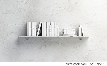 Blank white stack of books mockups on shelf Blank white stack of books mockups on shelf 54899543