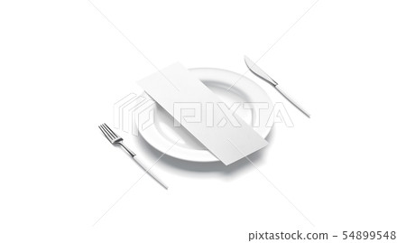 Blank white flyer menu mock up on plate with Blank white flyer menu mock up on plate with 54899548