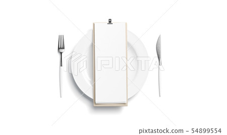 Blank white cafe menu mock up on plate with 54899554