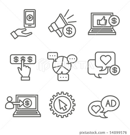 Social Media Ads Icon Set with video ads, user Social Media Ads Icon Set with video ads, user 54899576