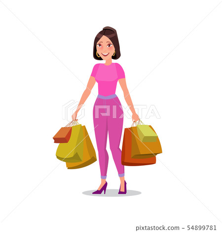 Happy shopping girl or woman with bags. Big Sale. 54899781