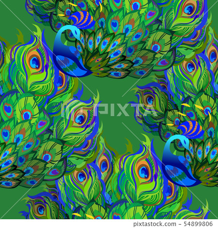Peacock birds. Beautiful green seamless pattern Peacock birds. Beautiful green seamless pattern 54899806