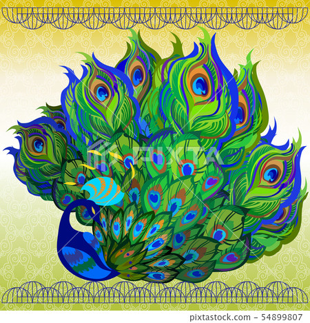 Peacock bird with fully fanned tail and light Peacock bird with fully fanned tail and light 54899807