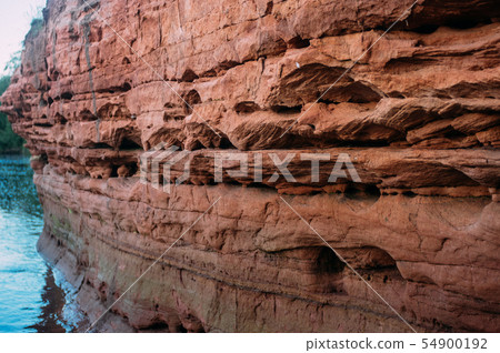 Red natural sand stone on Tosna river near Sablino 54900192