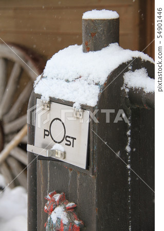 Weird post box with snow, winter mailbox, home mailbox 54901446