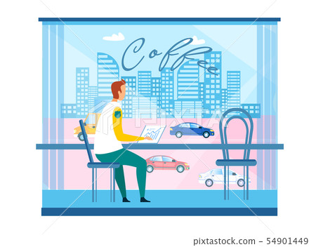 Businessman Working on Laptop at Modern City Cafe 54901449