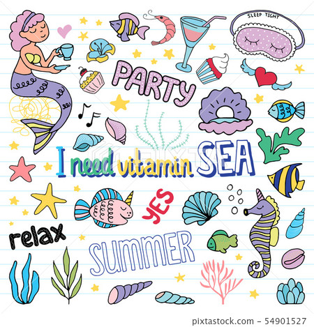 Sea doodle set. Hand drawn illustration in vector. Sea doodle set. Hand drawn illustration in vector. 54901527