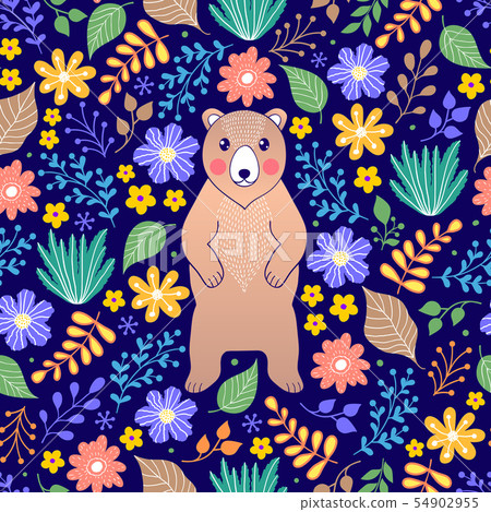 bear and flowers bear and flowers 54902955