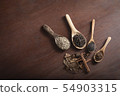 thai spicy on wooden spoons 54903315