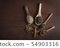 thai spicy on wooden spoons 54903316
