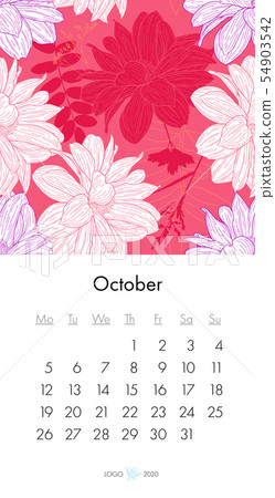 Floral calendar October 2020 with fashion print - Stock Illustration ...