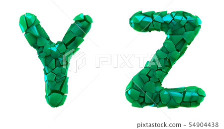 Letter set Y, Z made of 3d render plastic shards green color. 54904438