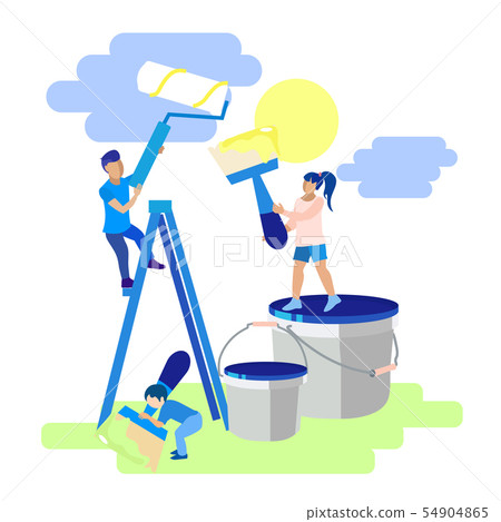 Home Repair and Children Metaphor Cartoon Banner Home Repair and Children Metaphor Cartoon Banner 54904865
