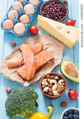 Keto diet . Healthy background . 54904997