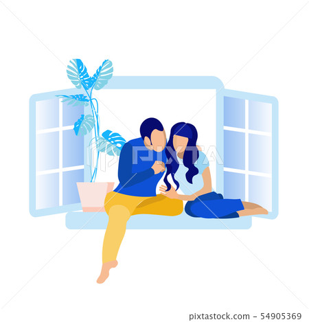 Faceless Couple Sitting on Windowsill Cartoon Faceless Couple Sitting on Windowsill Cartoon 54905369