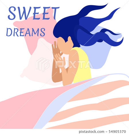 Sweet Dreams Lettering Banner with Sleepy Woman 54905370